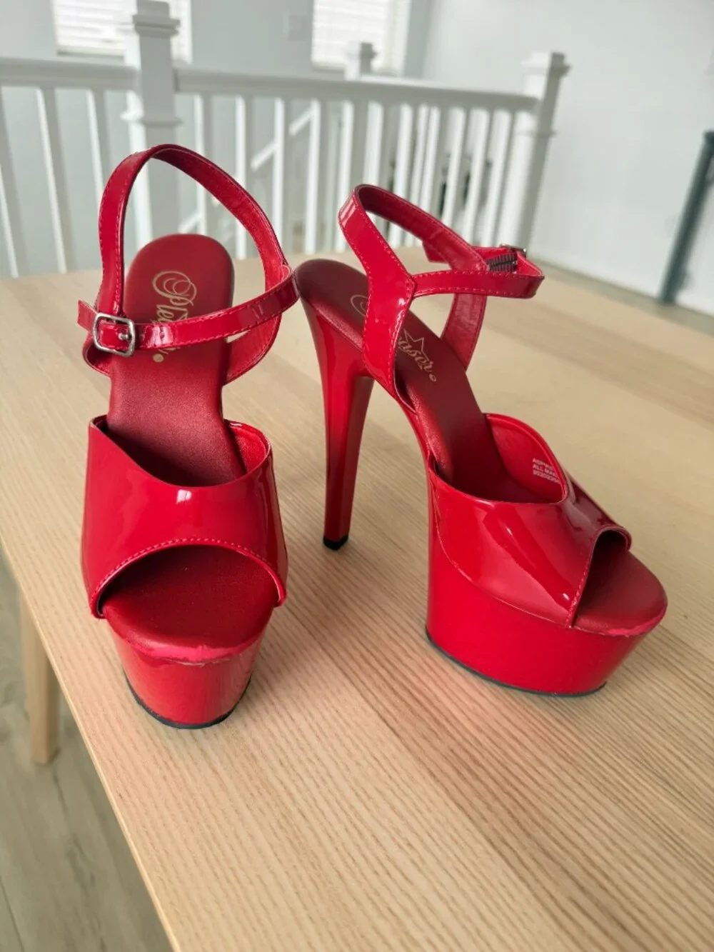 Pleaser Aspire-609 Red Platform Sandals | 6” Heel | Ankle Strap | Size 7 - Picture 5 of 6